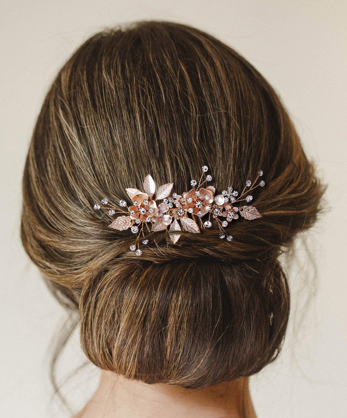 SWEETV Light Rose Gold Wedding Hair Comb Clip,Handmade Bridal Hair Accessories for Women Wedding