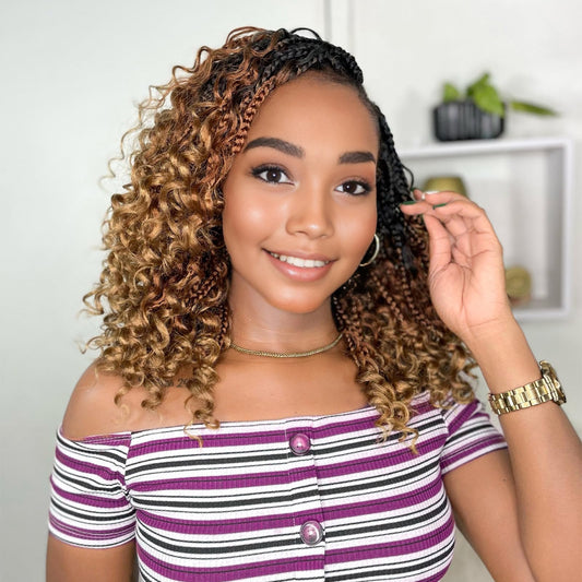 Yewell Goddess Box Braids Crochet Hair 10 Inch Boho Crochet Box Braids With Curly Ends,9 Packs Bohomian Box Braids Crochet Hair For Black Women Pre Looped Box Braids Crochet Hair (10Inch,1B/30/27)
