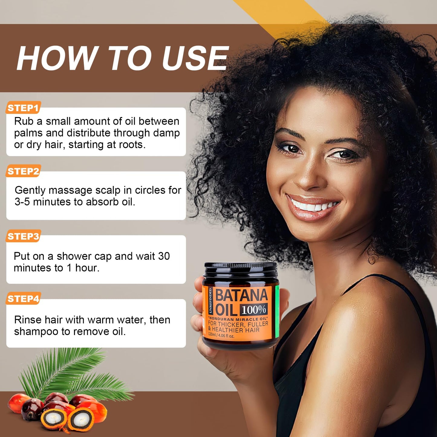 Raw Batana Oil for Hair Growth Dr Sebi, 100% Pure Organic Batana Hair Mask from Honduras, Wild Growth Hair Oil, Scalp Oil Promotes Hair Thickness, Prevents Loss for Men & Women, 4.06 fl oz (1 Pack)