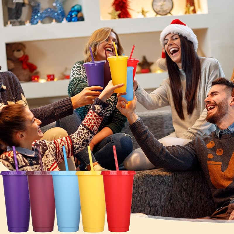 Variation of THIS listing: Classic Color 100 Pack Plastic Cups with Lids & Straws - 24-27 oz