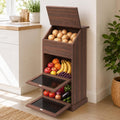 Verssure Walnut 3-Tier Wooden Produce Storage Cabinet with Lid - Fresh Produce Organizer