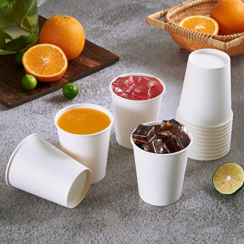 Vplus White 8 Oz Disposable Paper Coffee Cups with Lids - 500 Pack