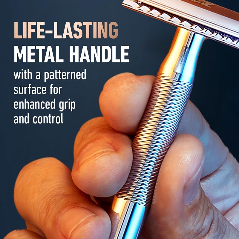 King C. Gillette Safety Razor with Chrome Plated Handle & 5 Platinum-Coated Double Edge Blades
