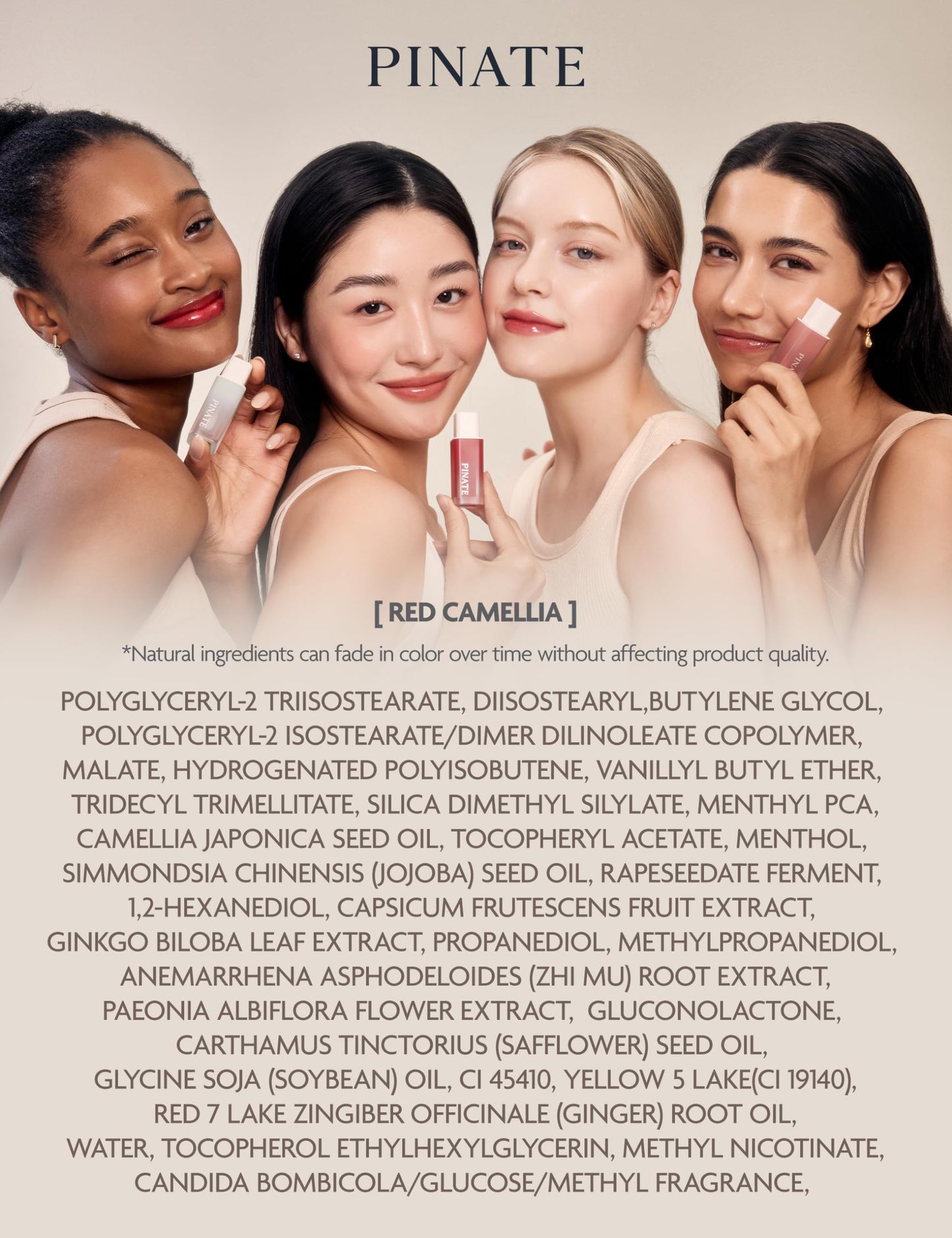 PINATE Natural Bloom Korean Lip Plumper Red Camelia | Moisturizing Lip Booster Plumping Oil Tint Serum Enriched w/Camellia & Safflower Serum| Non-Irritating Color Changing Lip Oil