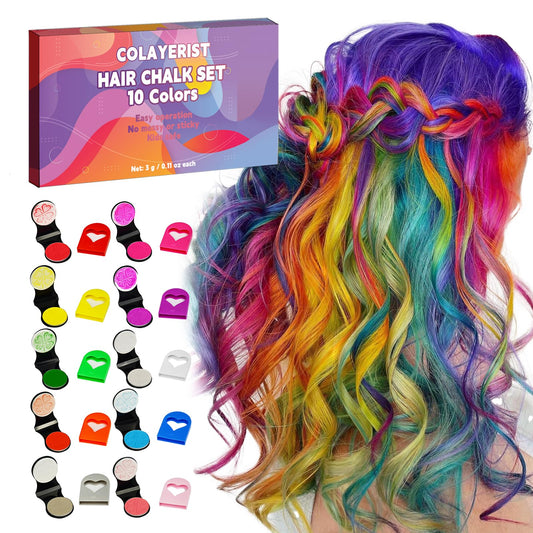 COLAYERIST Hair Chalk for Girls Washable, 10PCS Temporary Hair Color for Kids Adults, Temporary Hair Dye Wax Kids Makeup, Great Christmas Birthday Gifts for 6-13 Year Old Girl (Red etc.)