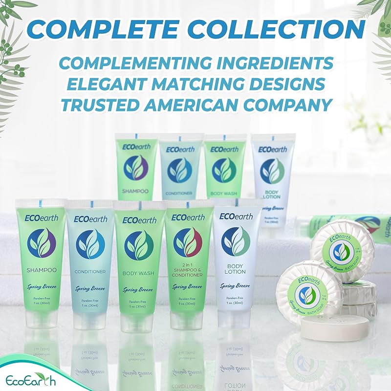 EcoEarth 1 Fl Oz Travel Size 2-in-1 Shampoo & Conditioner, 100-pk Spring Breeze – Hotel Amenities