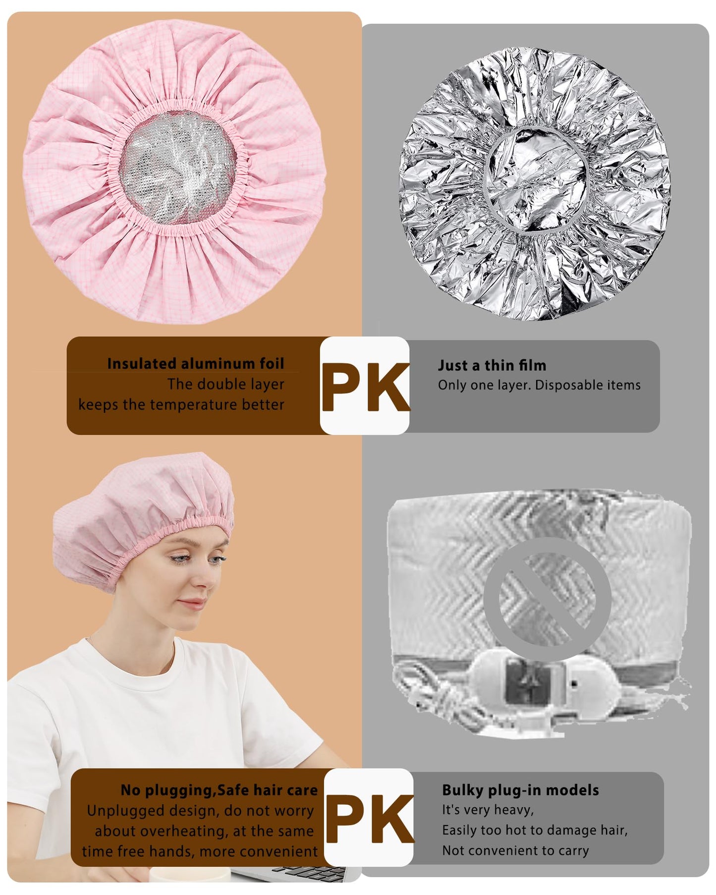 YIZIJIZI 2 Pieces Heat Cap For Deep Conditioning Made Of Aluminum Foil For Home And Salon Use, Hair Dyeing And Hot Oil Treatment Tools (pink)