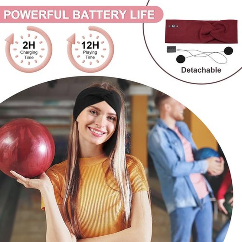 BULYPAZY 2-Pack Headband Headphones with Thin HD Speakers, Bluetooth Headband for Women, Stylish Knotted Headband, Comfortable Headband for Workout, Running, Yoga, Travel, Meditation - Red&Black