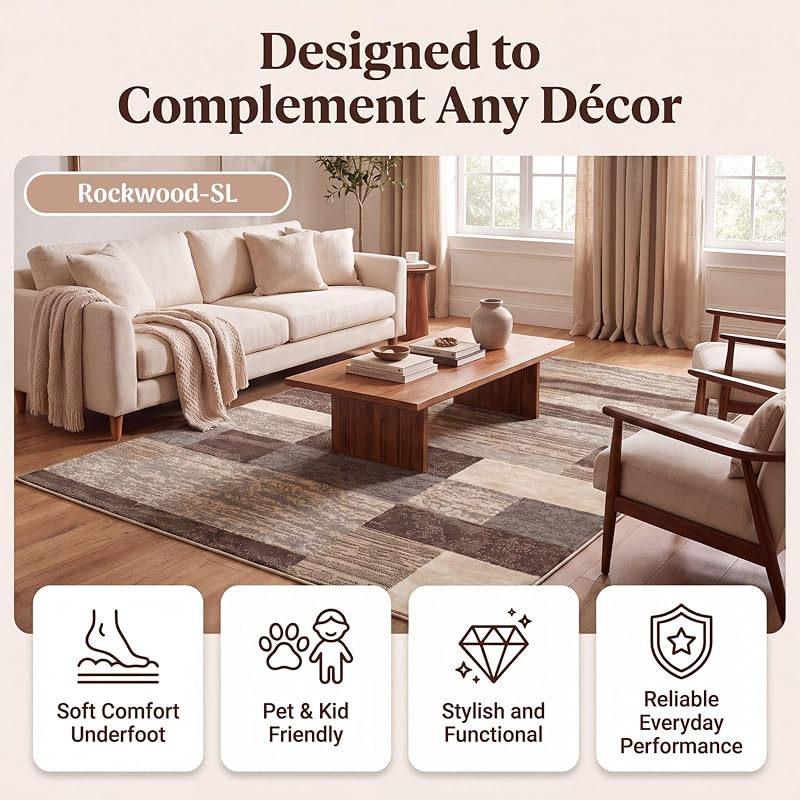 Slate 5'x8' Rockwood Geometric Indoor Area Rug - 0.31" Pile, 100% Polypropylene
