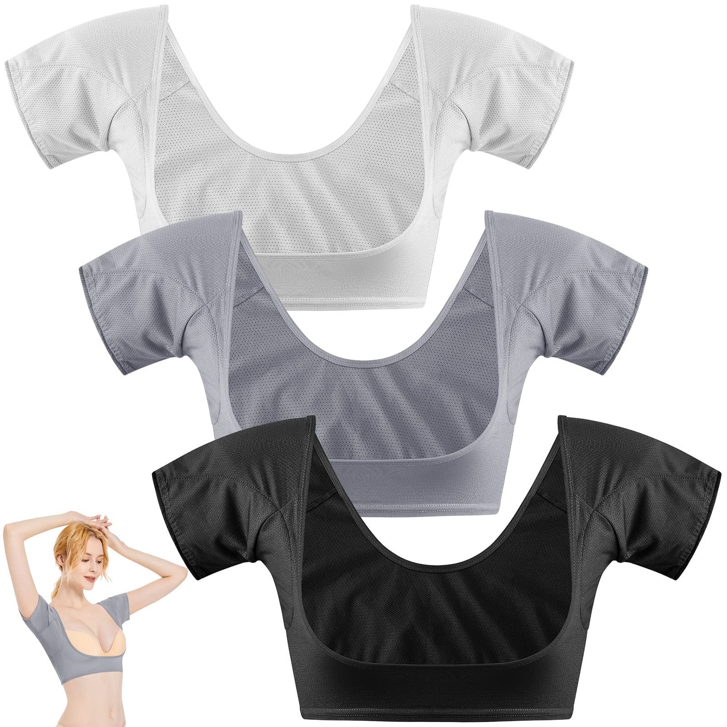 Zhanmai 3 Pcs Underarm Sweat Vest Armpit Sweat Proof Pads for Under Armpits Underarm Proof Pads for Women(Large, Black, White, Dark Gray)