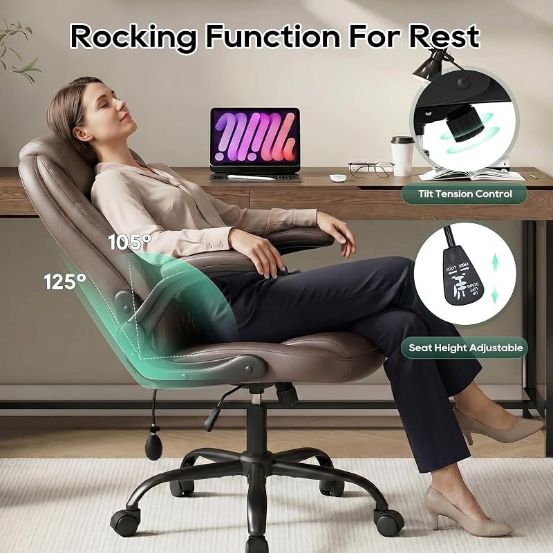 MALOL Leather Office Chair with Flip-Up Arms, Brown – Variation: Brown+Set of 1