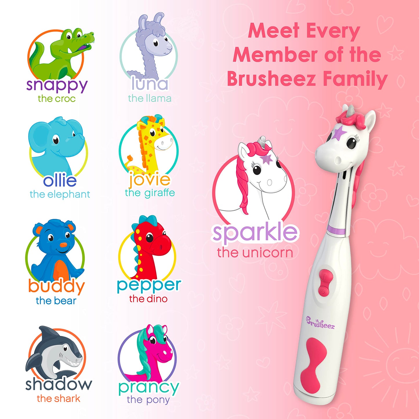 Brusheez Kids’ Electric Toothbrush Set - Safe & Effective for Ages 3+ - Parent Tested & Approved with Gentle Bristles, 2 Brush Heads, Rinse Cup, 2-Minute Timer, & Storage Base (Sparkle The Unicorn)