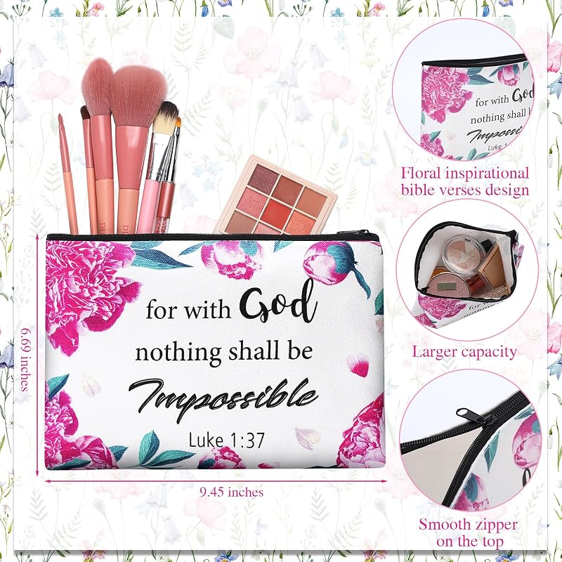 Florals Bible Verse Cosmetic Bag, 12 Styles - 9.5 x 6.7 Inches, Canvas with Zipper