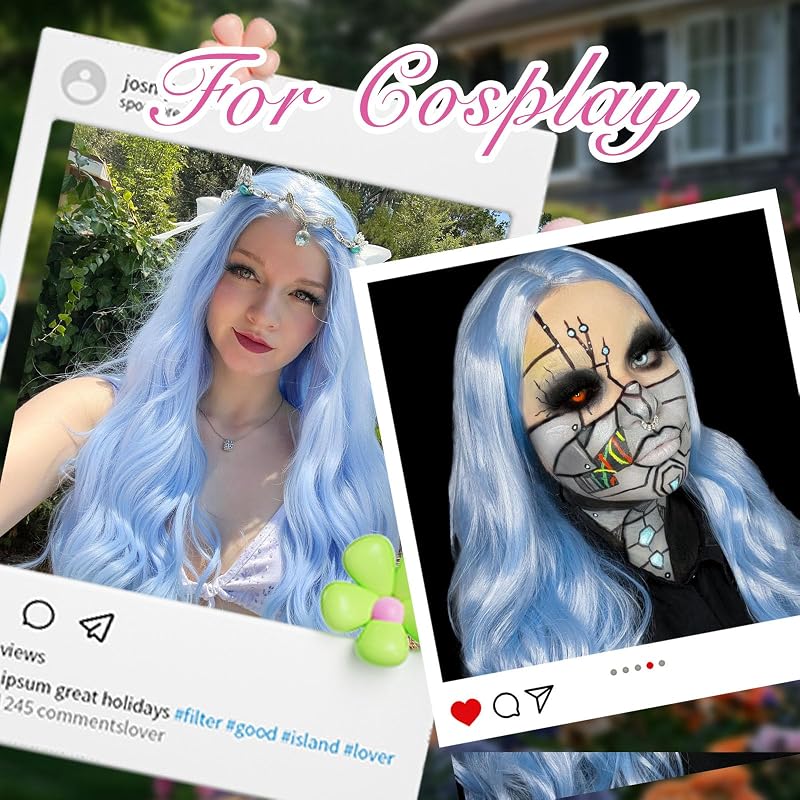 FAVE Light Blue 26-Inch Wavy Wig for Women – Long Synthetic cosplay & Daily Wear (Variation: Light Blue+26)