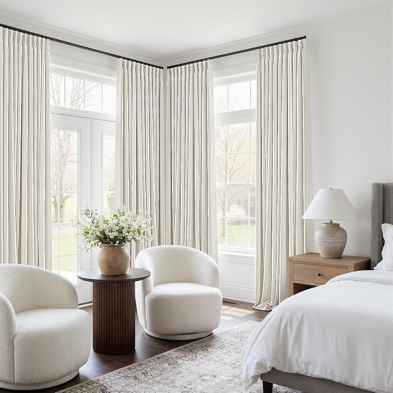 Natural Pinch Pleat Blackout Linen Curtains 50"x108" - Pack of 2
