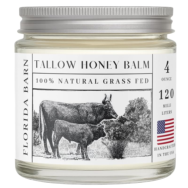 Unscented Tallow Honey Balm 4 oz - Organic Raw Honey, Grass-Fed Beef Tallow Moisturizer