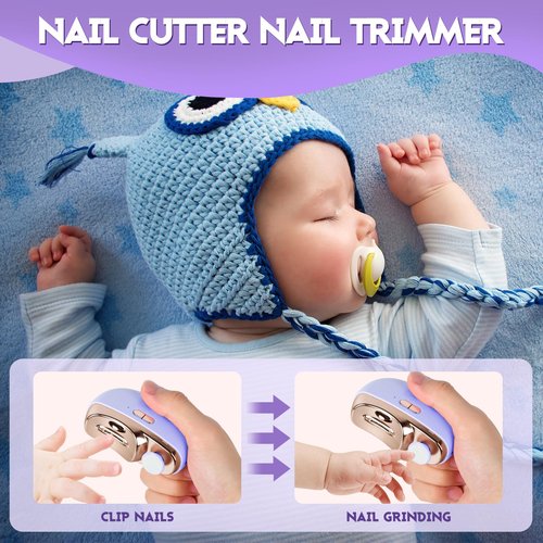 3 in 1 Automatic Electric Nail Clipper with Polishing, Safe and Convenient Nail Trimmer with Nail Clip Storage, 2 Speed Electric Toe Nail Clippers Nail Cutter with Light for Kids Adults (Purple)