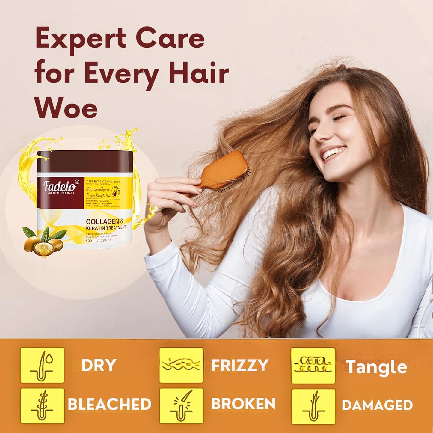 Collagen & Keratin Hair Mask - Deep Repair Treatment with Argan Oil & Vitamin E - 500ml Hydrating Formula for Damaged Hair