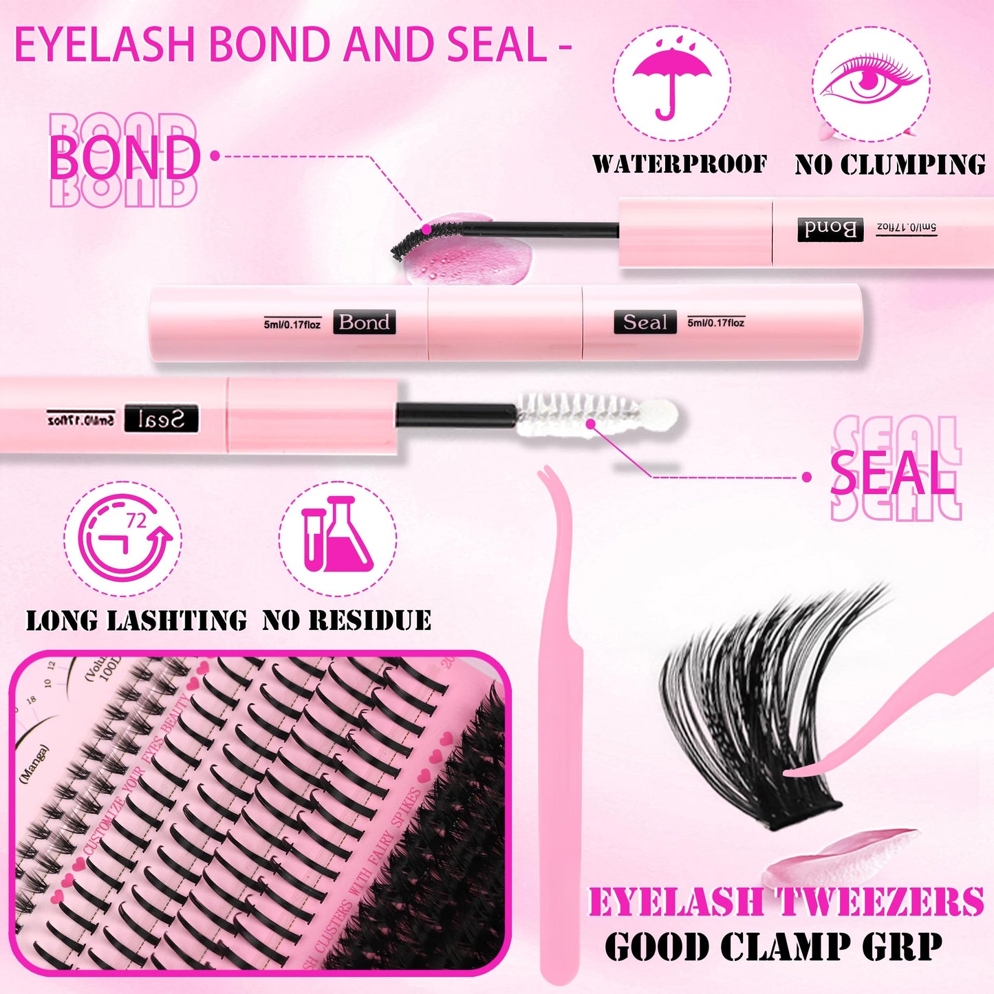 YIDUO Lashes Clusters Kit with Spikes Bottom Extensions False Eyelashes 816Pcs Bulk Packs with 2X Bond&Seal Volume D Curl Wispy Individual Fake Eyelash Wholesale Large Pack for Beginners Gift Choice
