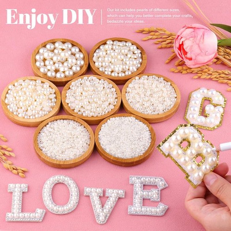 13000Pcs Flatback Pearls for Crafting (White), Assorted Size 2/3/4/5/6/8/10mm Half Pearl with 3Pcs 10ml B7000 Jewelry Glue, Bedazzling Bead for DIY Crafts Clothing Tumbler Shoes Embellishment Nail Art