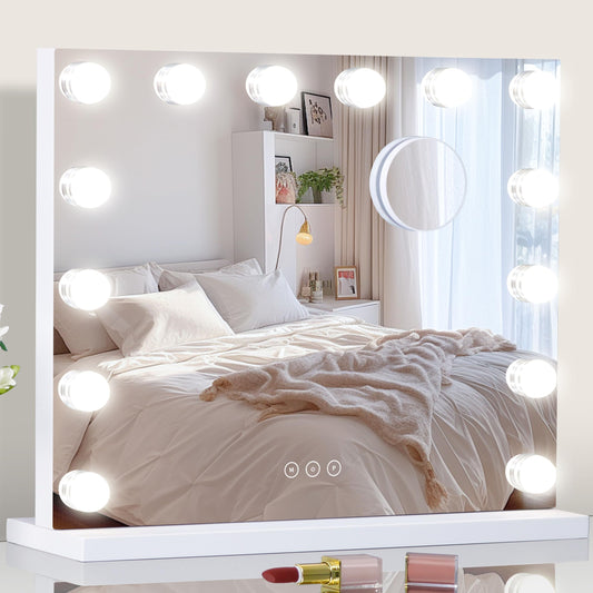 NUSVAN Vanity Mirror with Lights Lighted Makeup Mirror with Dimmable LED Bulbs,3 Color Lighting Modes,USB Charging Port Touch Control,Sturdy Metal Frame Design,White (50x40cm, 4.70)