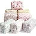 Giesiery Floral 8-Piece Quilted Cotton Makeup Bags Set - Zipper Pouches (Variation: Floral+8)