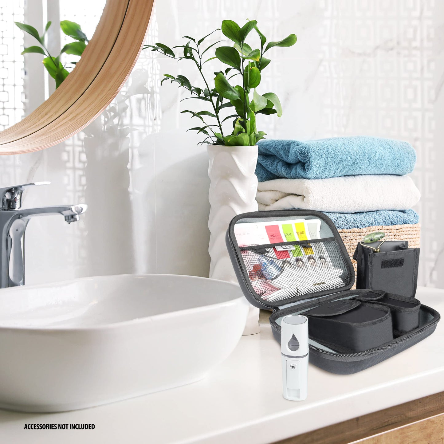 USA GEAR Hard Shell Cosmetic Travel Bag with Removable Pouches, Weather Resistant Exterior - Cosmetic Organizer - Toiletry Bag for Face Steamer, Gua Sha, Blackhead Remover, Face Masks, Beauty Products