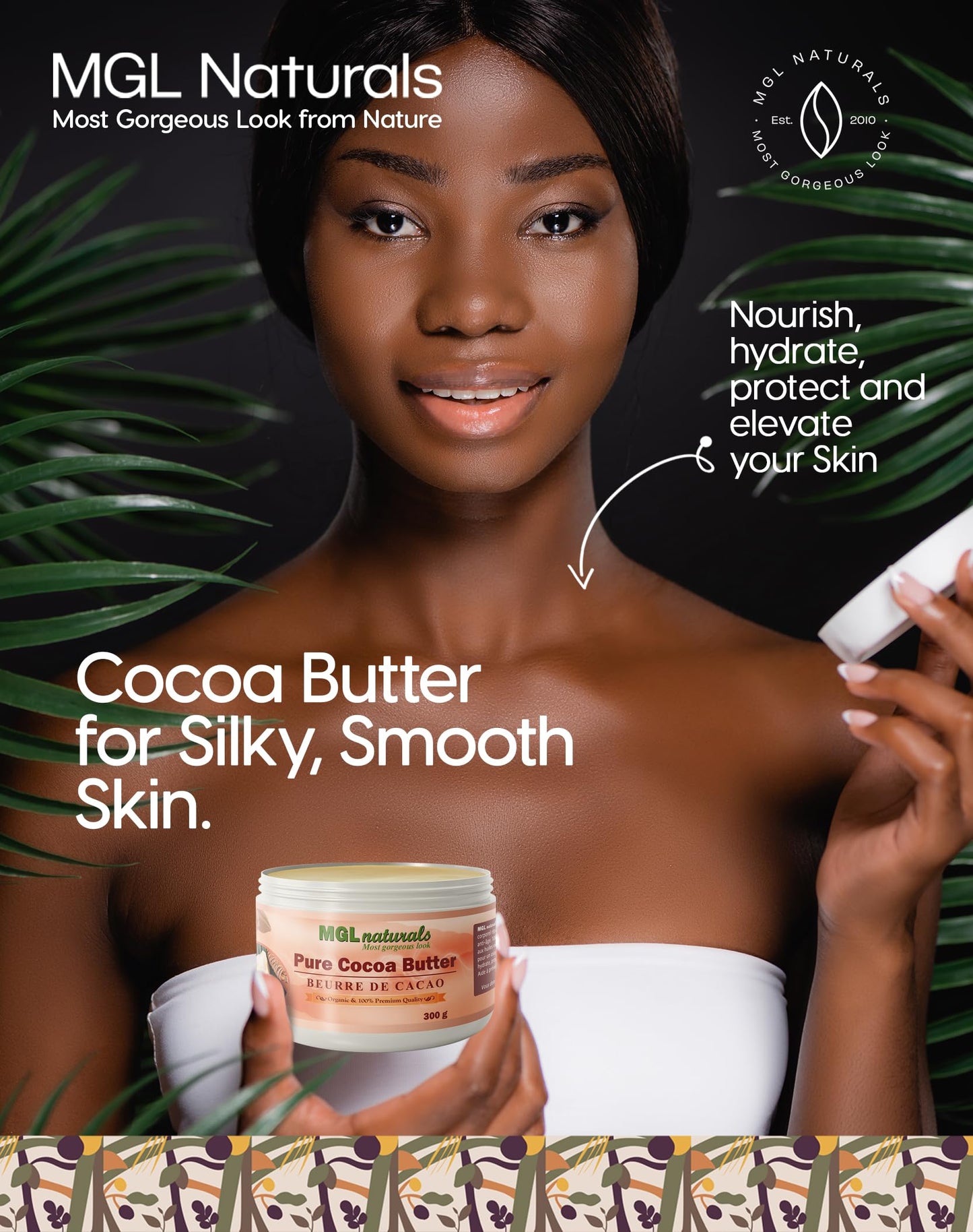 Raw Cocoa Butter, whipped, unrefined. Moisturizing and nourishing body butter for gorgeous skin. Use as cream for stretch marks, tattoo care, dry skin, feet and hands. From Ghana,11 oz / 300g
