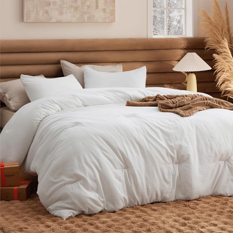 Bedsure Oversized King Comforter Set - Prewashed White 120x98