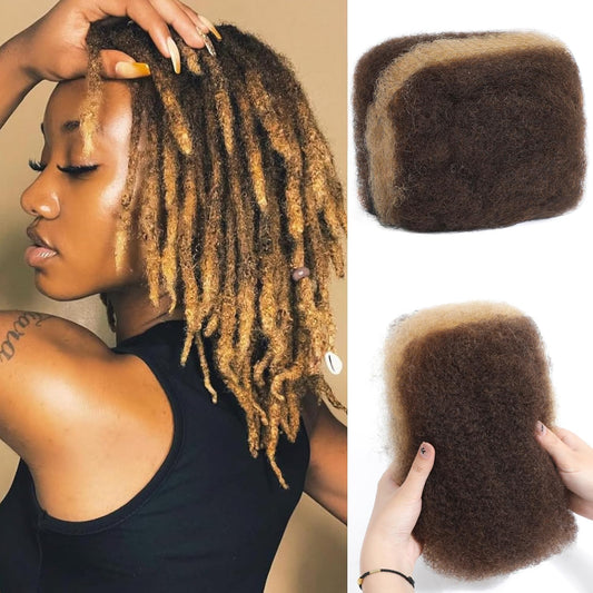 Afro Kinkys Bulk Human Hair 12 Inch 50g, P4/27 Highlight Brown 100% Real 4c Kinky Curly Human Hair For Mini Twists, Braiding, Micro Locs, Repair Locs, And Dreadlock Extensions(P4/27#, 12inch, 1pack)