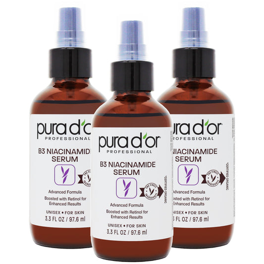 PURA D'OR B3 Niacinamide Advanced Facial Serum (3.3oz x3 = 9.9oz) Skin Care Formula with Retinol For Wrinkles, Hydration & Complexion - All Skin Types, Hypoallergenic - Women & Men