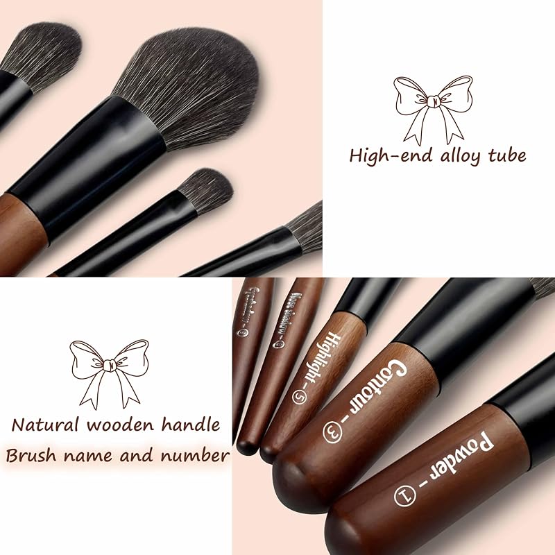 Jilier 14-Piece Mini Makeup Brush Set & LED Travel Mirror – Brown Variation