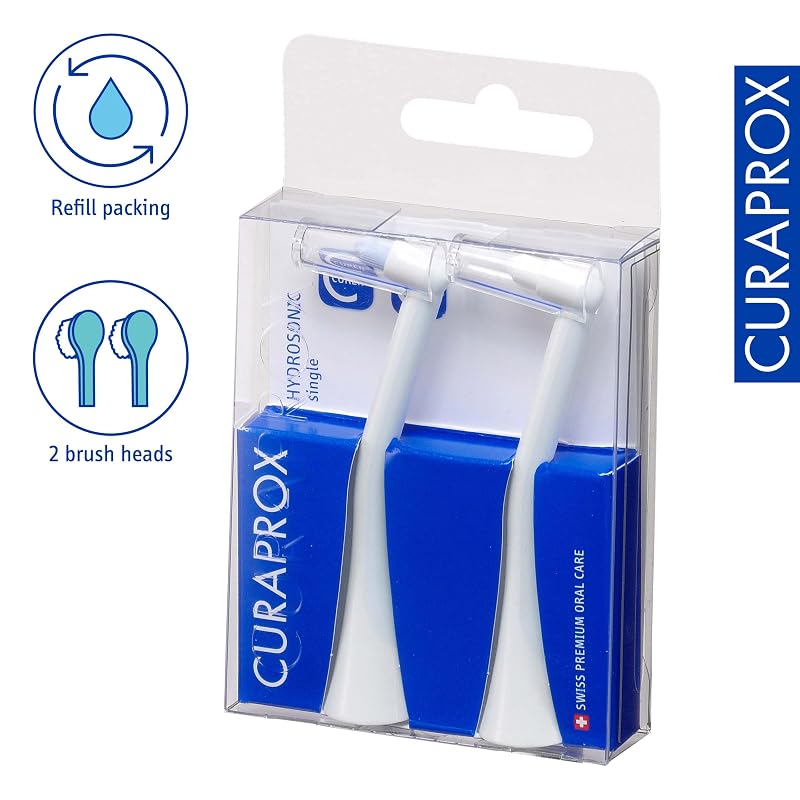 Hydrosonic Single Duo Toothbrush Heads for Braces & Implants - 2 Pack (Black/Black) - Curaprox