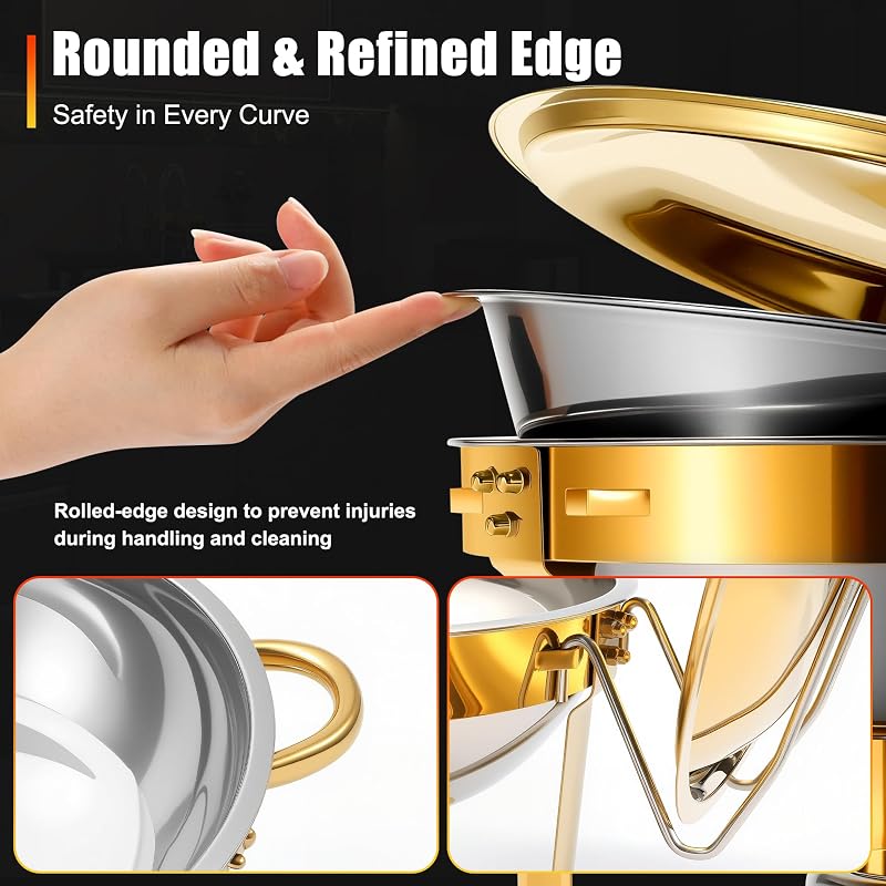 Chafing Dishes Buffet Warmer Set, 4 x 2/4 Pack 4.5QT Stainless Steel Gold Variation: Gold+4pack