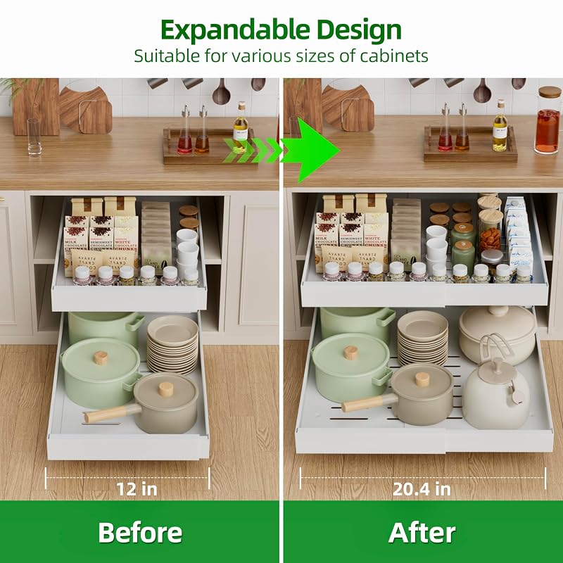 PAKETA 4 Pack Expandable Pull Out Cabinet Organizer,21" Deep