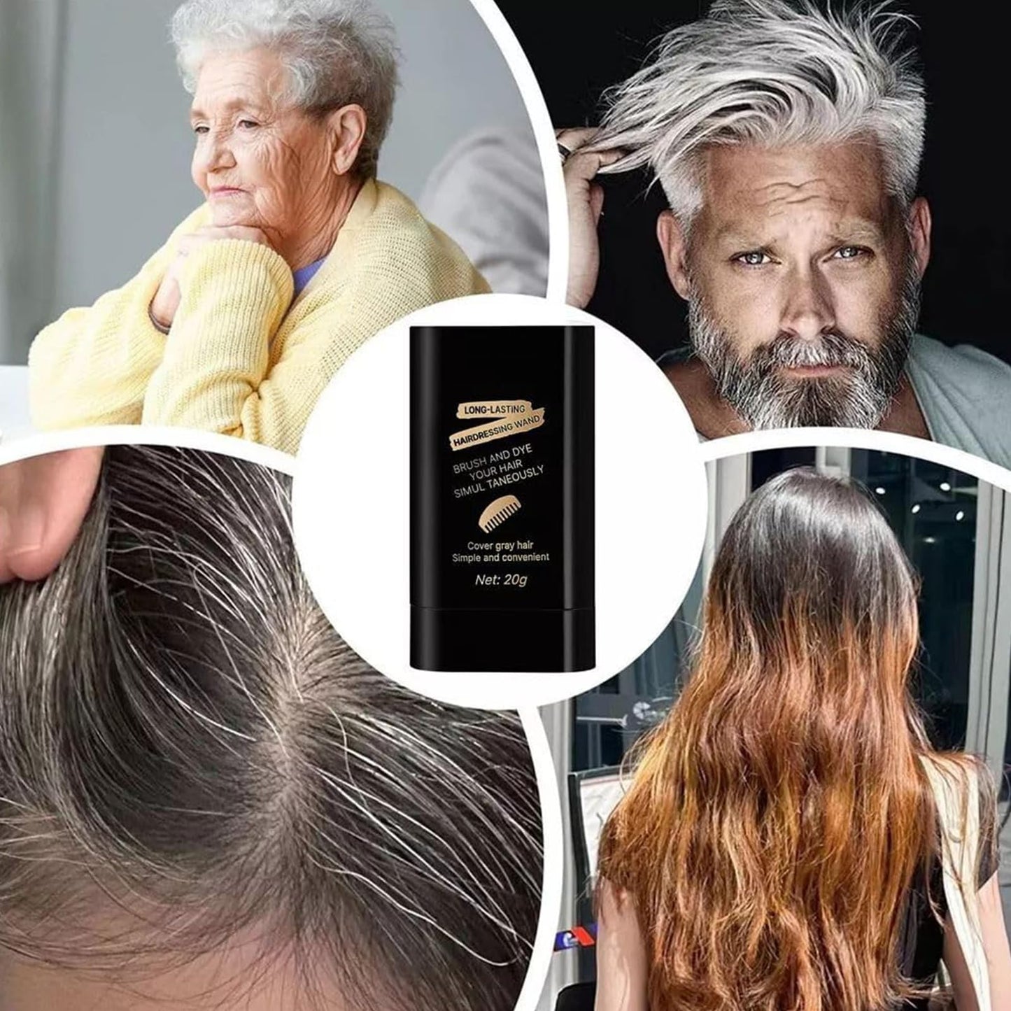 Carylook Hair Color Stick, Waterproof and Sweat-Proof Hair Dye Stick, 2 In 1 Portable Hair Color Touch-Up Sticks with Comb, Quick Touch Up White Hair Concealer Sticks for Women & Men