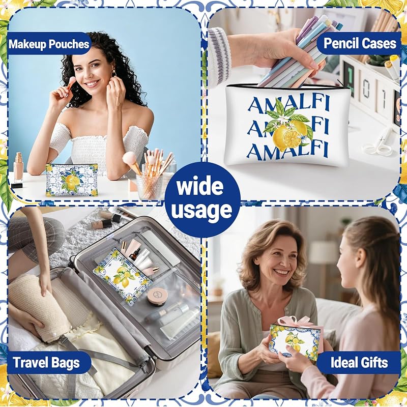 30 Pcs Amalfi Coast Makeup Bags - Lemon Porcelain Canvas Zipper Pouches Set