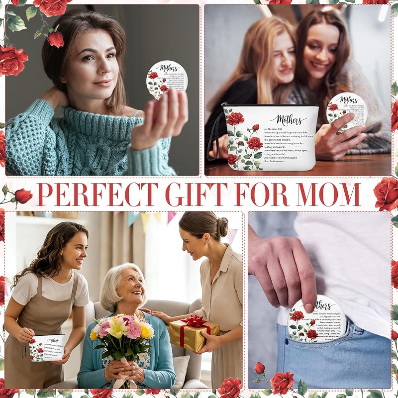 10pc Mother's Day Gift Set: Red Rose Cosmetic Bags & Inspirational Compact Mirrors