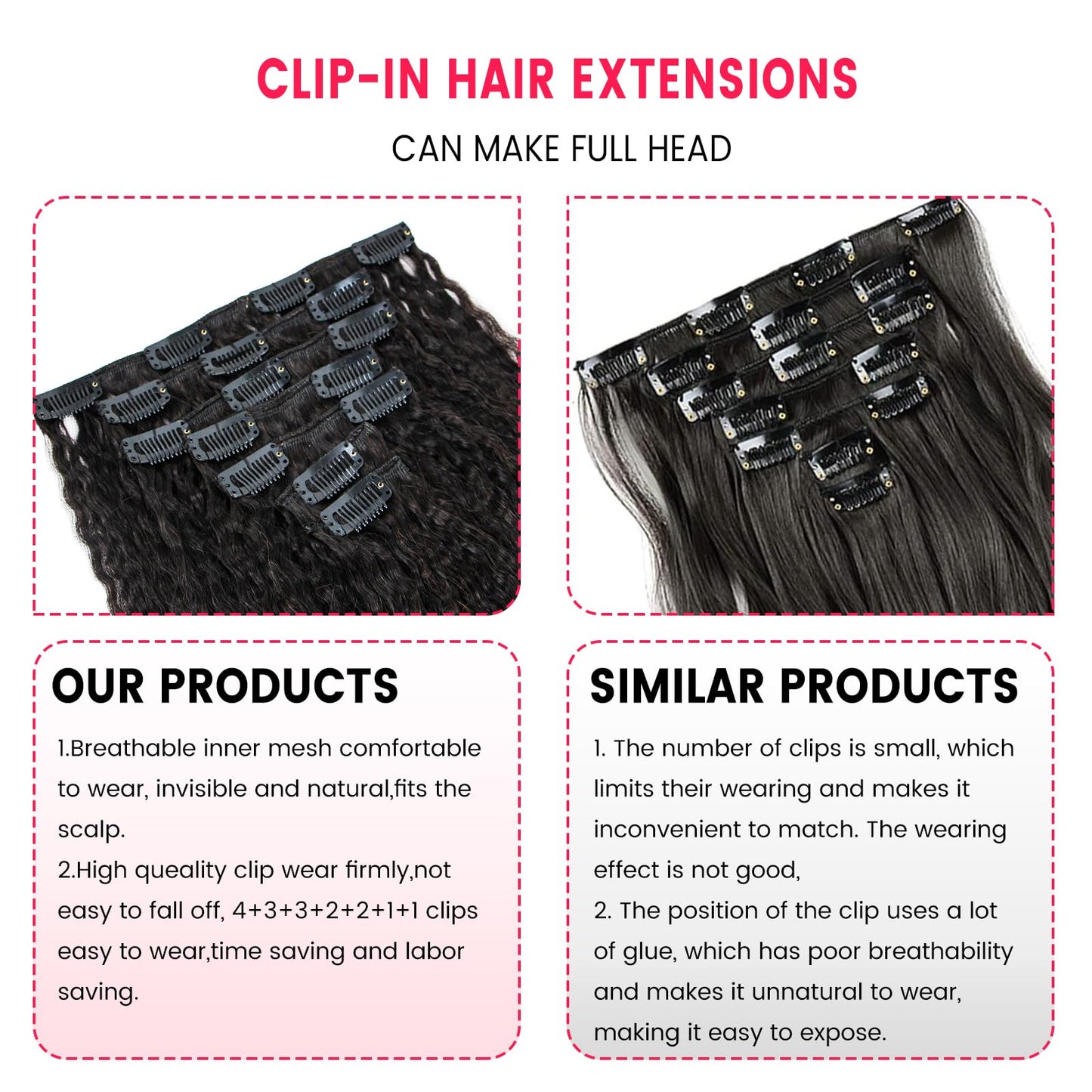 Boyusijf Kinky Straight Clip-in Hair Extensions - 100% Real Human Hair, 7Pcs, 100g Seamless, TP1B/27, 12 Inch for Black Women