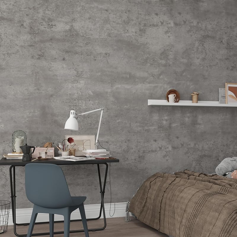24x591 in Light Gray Concrete Wallpaper Peel & Stick - Thick Matte Self-Adhesive Vinyl