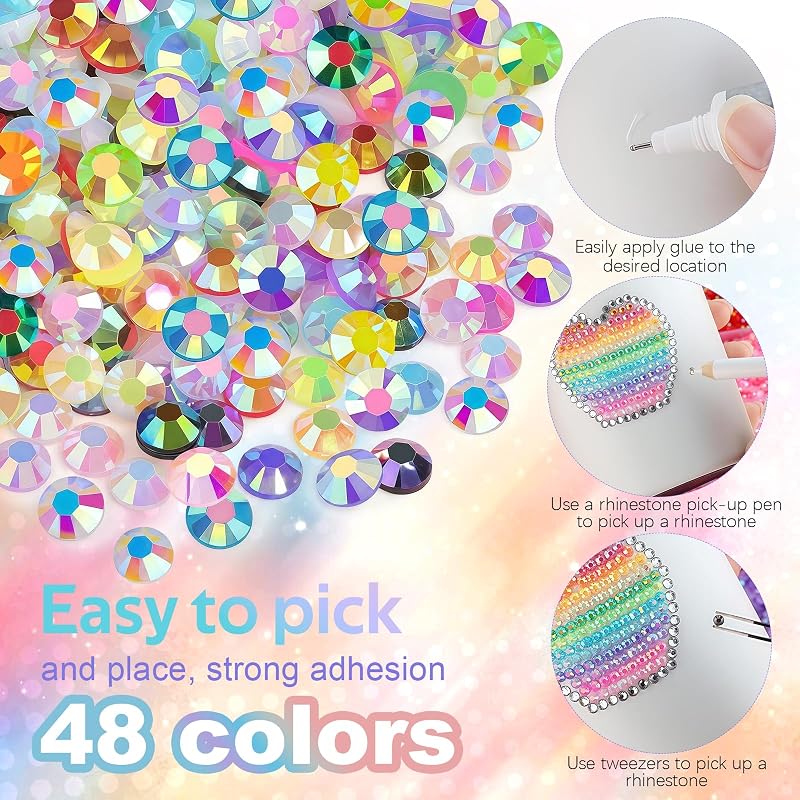 Multicolor 48 Color 48000 PCS Resin Rhinestones Nail Art Kit - Flatback Bedazzling Gems