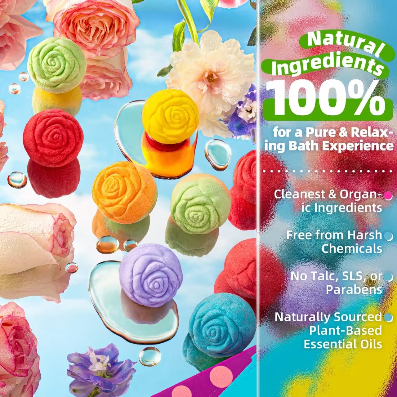 30 Rose-Shaped Bath Bombs – Handmade with Natural Ingredients, 6 Calming Scents, Relaxing Spa Gifts for Women, Men, Teens & Kids – Self Care Gifts for Summer & Birthdays