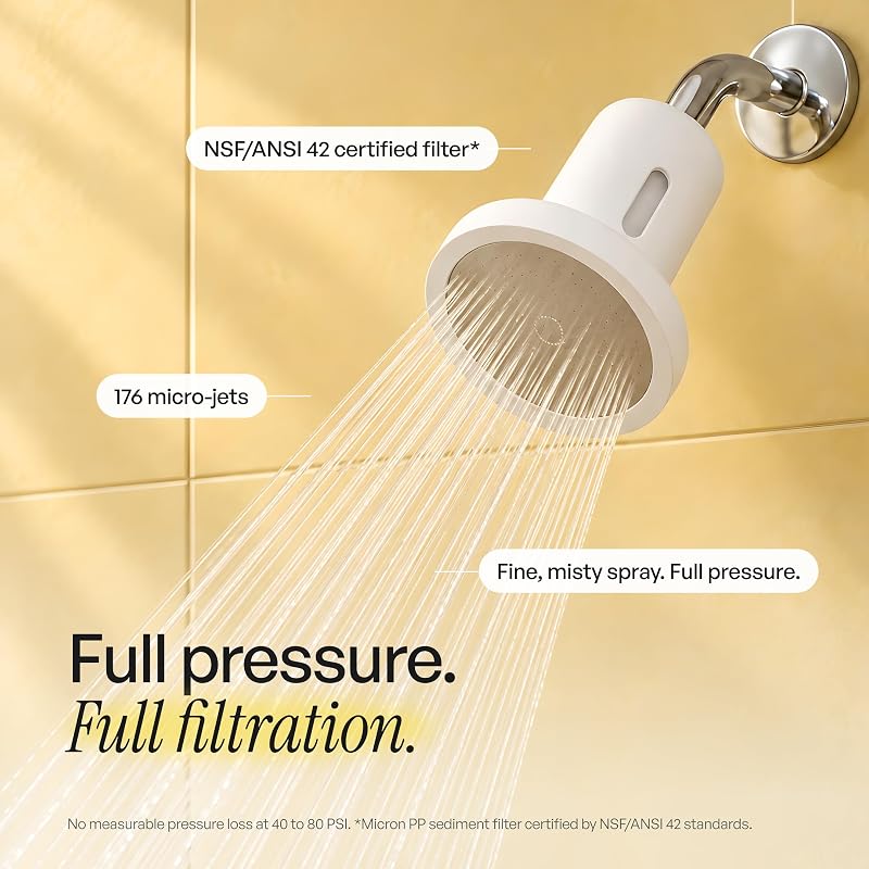 Filtered Shower Head for Hard Water – Vitamin C Infusion, 128 Micro-Holes, NSF Certified – Matte Black (Variation: Pure Silver)