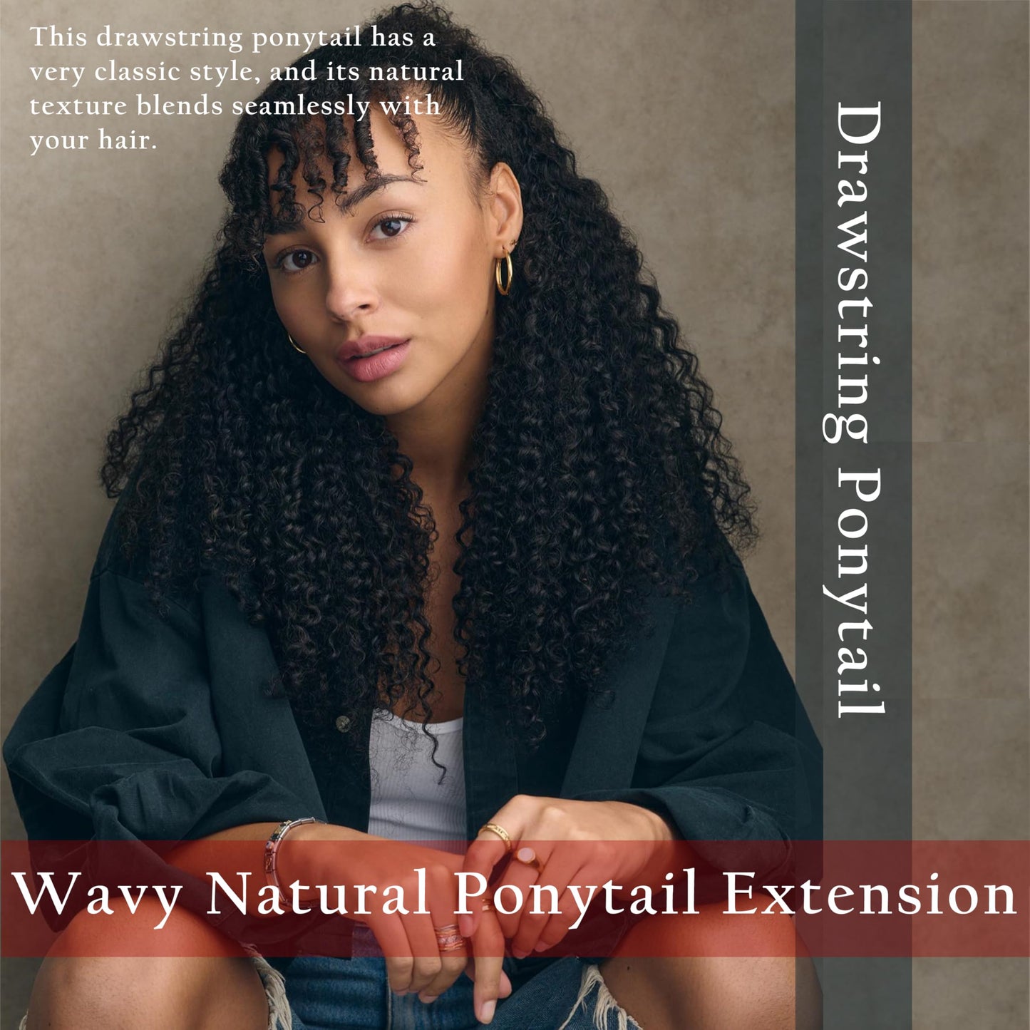 Drawstring Ponytail Extension for Black Women Deep Curly 20 Inch Afro Kinky Curly Clip in Pony Tails Hair Extensions Curly Synthetic Soft Fluffy Ponytail for Daily Use