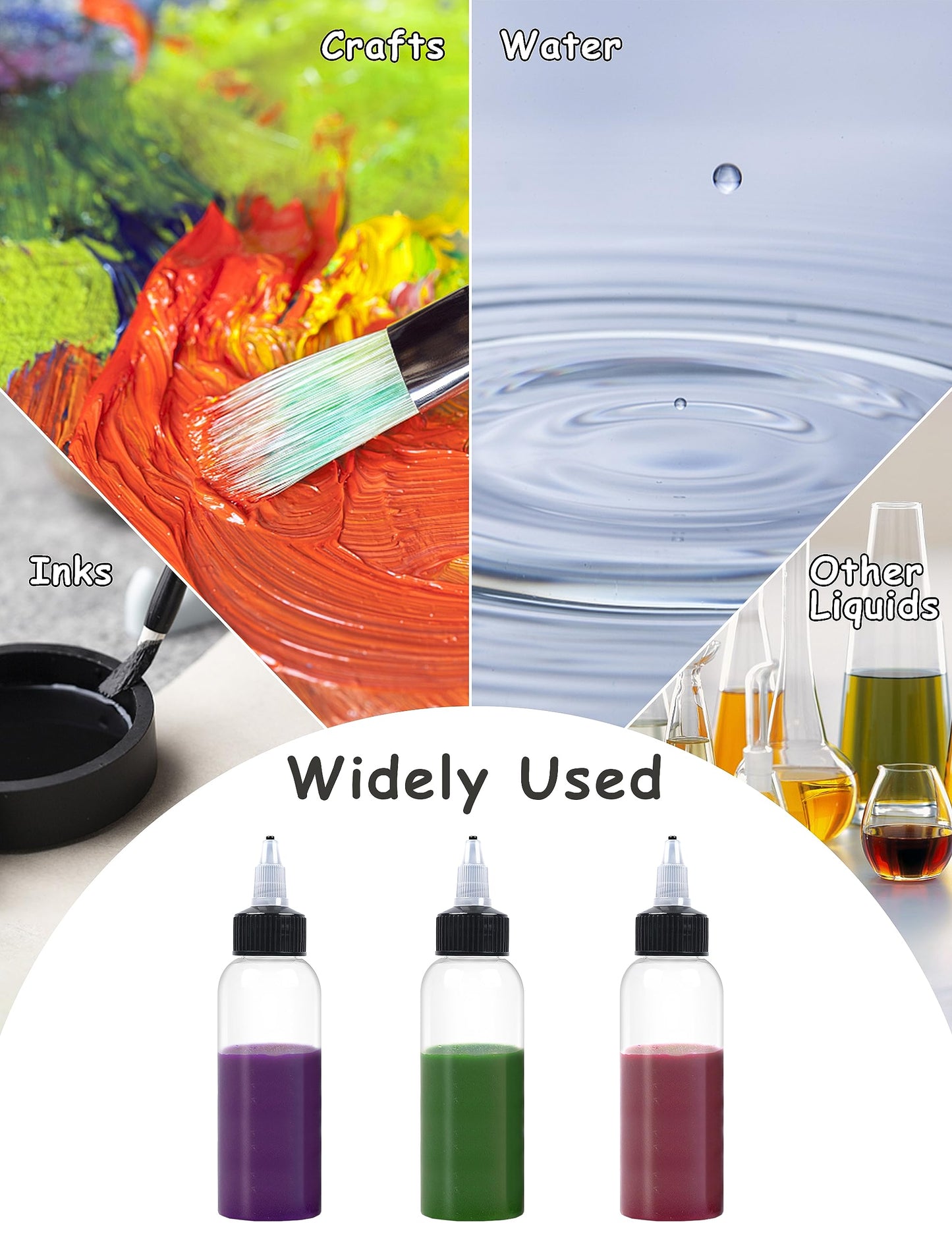 EOSAU 50 Pcs 2oz Plastic Squeeze Bottles with Twist Top Cap, 60ml Clear Dispensing Bottles, Empty Squirt Bottle for Liquids, Sauces, Arts, Crafts, Travel