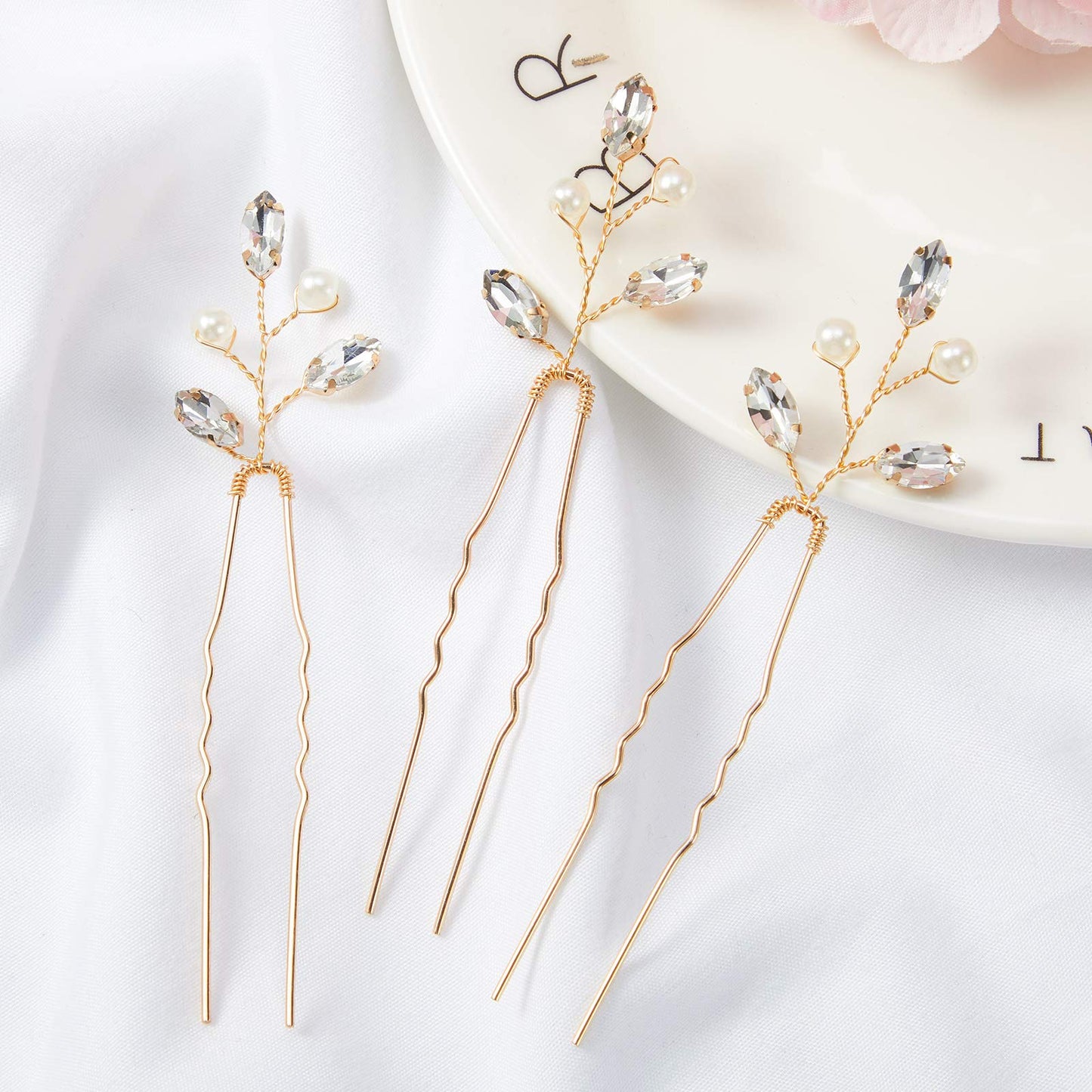 Syhood 6 Pieces Pearl Crystal Bridal Hair Pins Rhinestone Flower Wedding Hair Pins Prom Accessory for Women Wedding Hairstyles(Gold)
