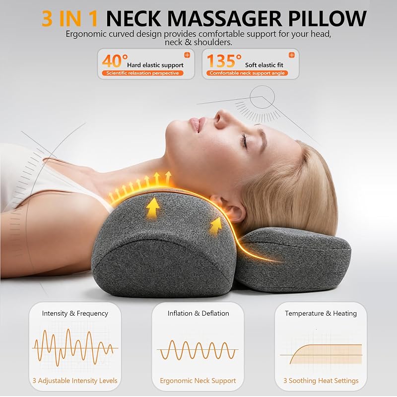 3-in-1 Cordless Neck Massager Pillow with Heat and Airbag Support