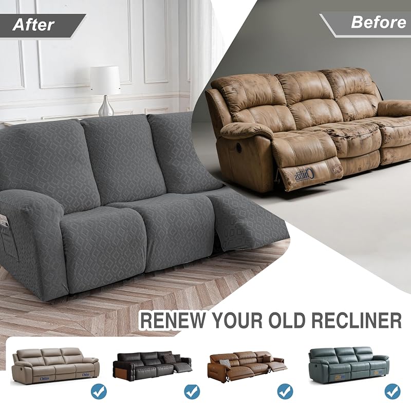 Gennia 3 Seat Waterproof Recliner Sofa Cover in Dark Gray, 72-102in