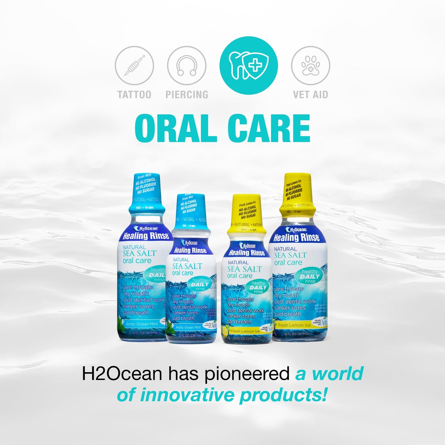 H2Ocean Healing Rinse Natural Sea Salt Oral Care - Mouth Rinse for Oral Care - Great for Piercings, Sore Throats & Gum Health - Alcohol- & Fluoride-Free Mouthwash - Arctic Ocean Mint, 16 oz
