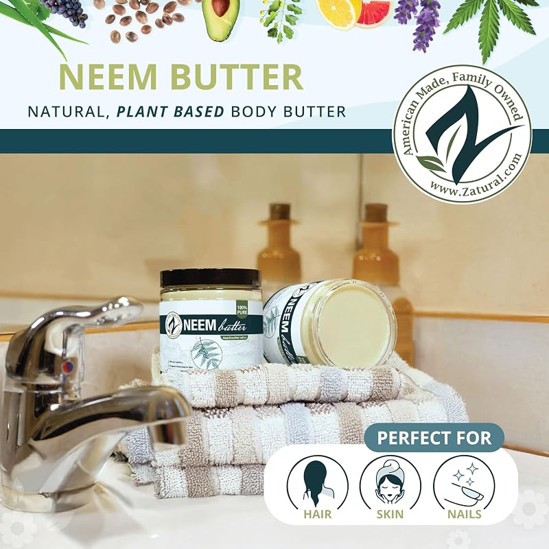 Neem Butter Coconut Oil Skin Cream for Sensitive & Itchy Skin - 8 oz (2 Pack)